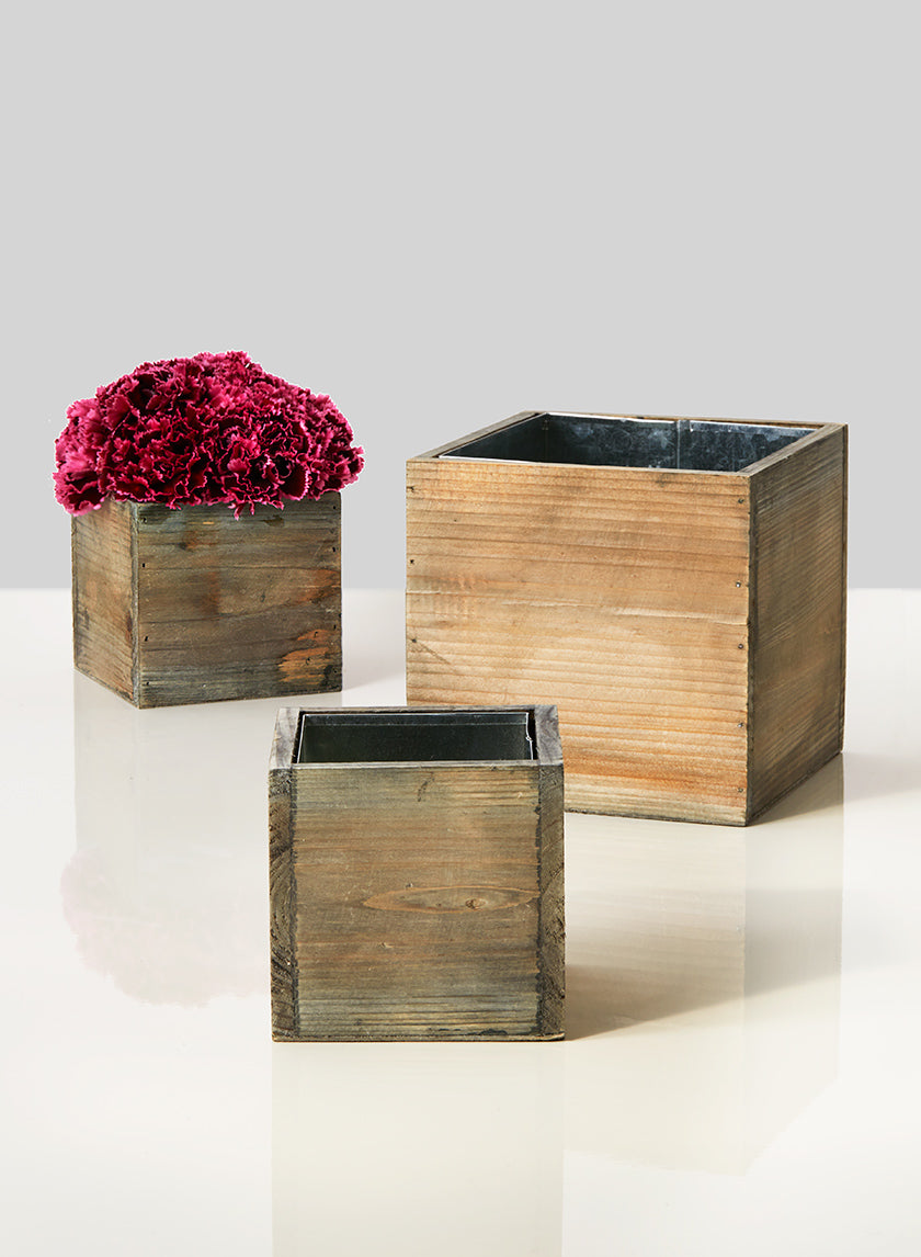 Aged Pine Cube Wood Vase Decor Jamaligarden