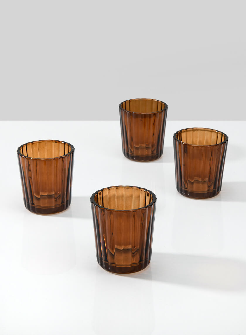 2.5in Tall Dark Amber Fluted Glass Votive Holder Decor Jamaligarden