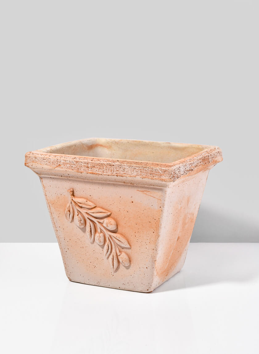7.75in Tall Square Quadra Olive Pot Decor Jamaligarden