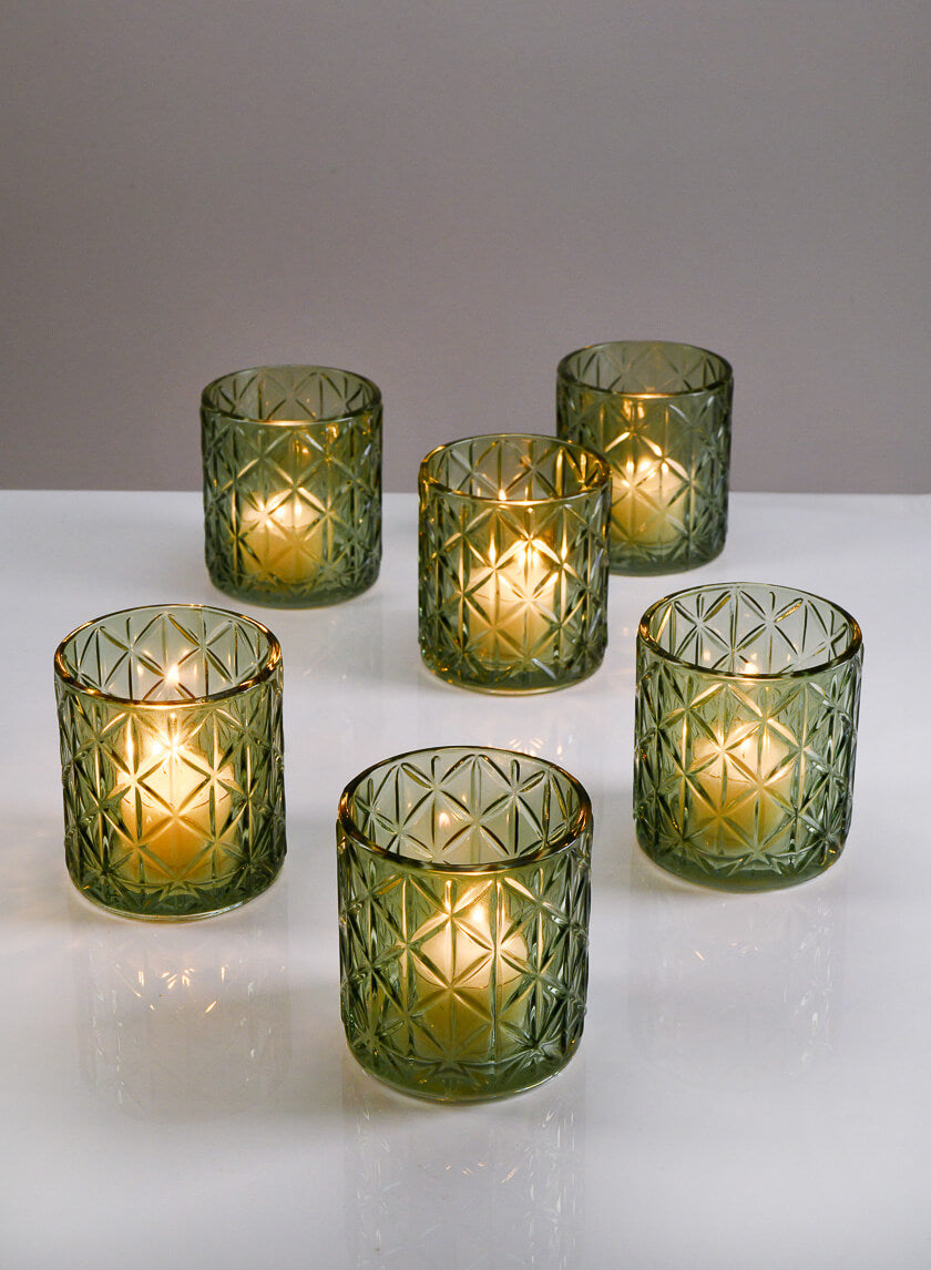 3.25in Tall Mexican Green Glass Tea Light Holder Decor Jamaligarden