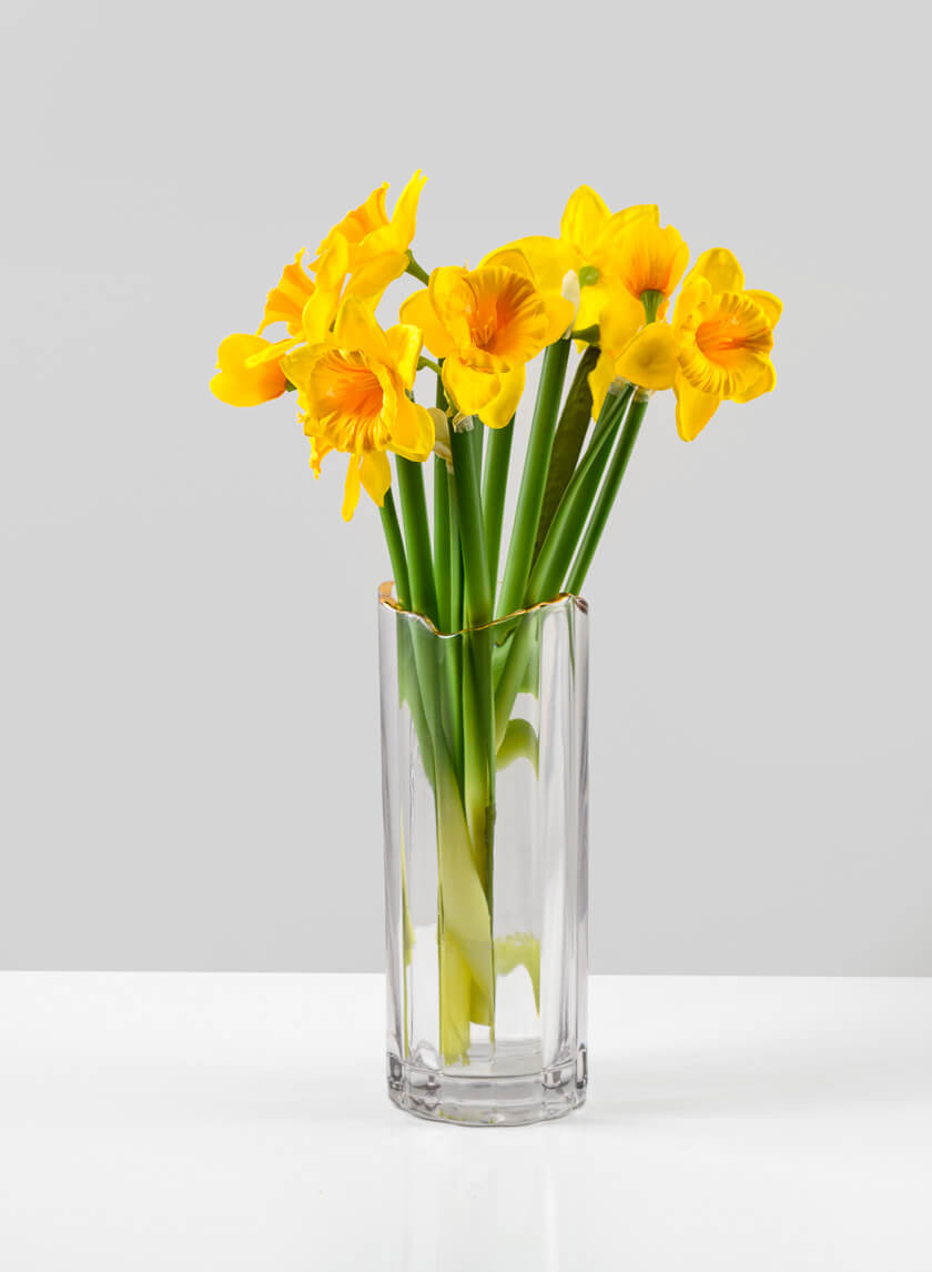 9.5in Tall Waves Gold Rim Faceted Glass Vase Decor Jamaligarden