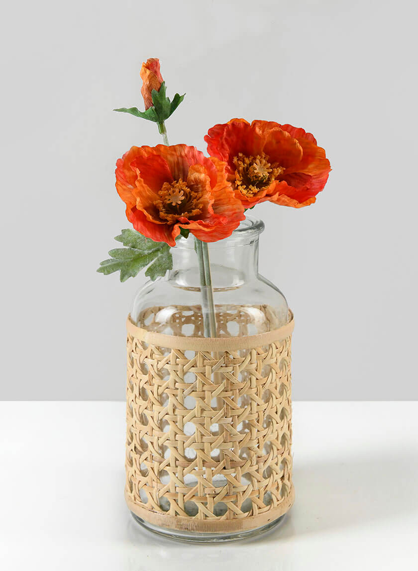 6.25in Tall Siam Rattan Weave Glass Bottle Decor Jamaligarden