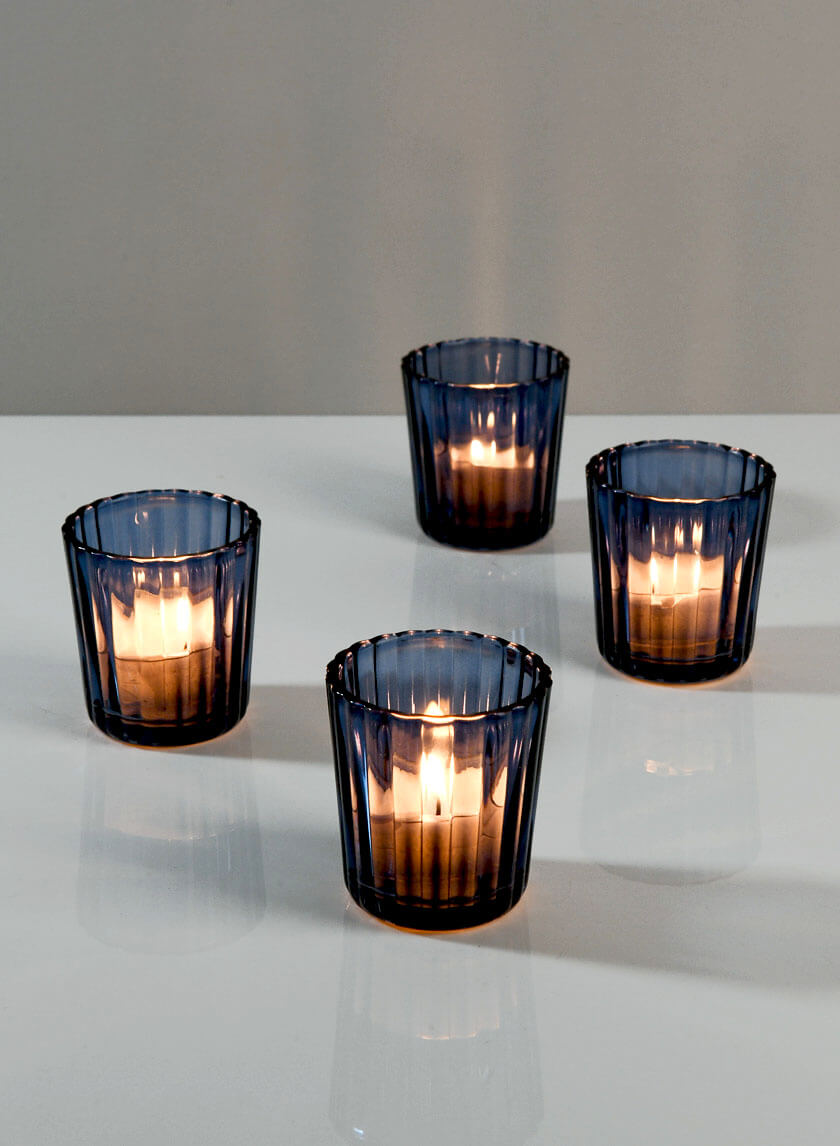 2.5in Tall Blue Fluted Glass Votive Holder Decor Jamaligarden