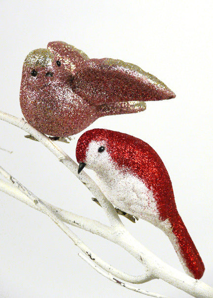 5in Long Pink &amp; Red Glitter Bird Ornaments Decor Jamaligarden