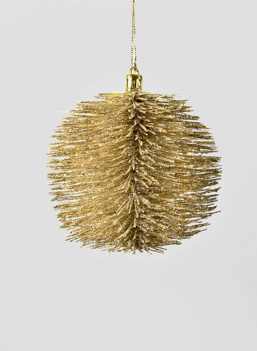 4in Round Champagne Glitter Bottle Brush Ornament Ball Decor Jamaligarden