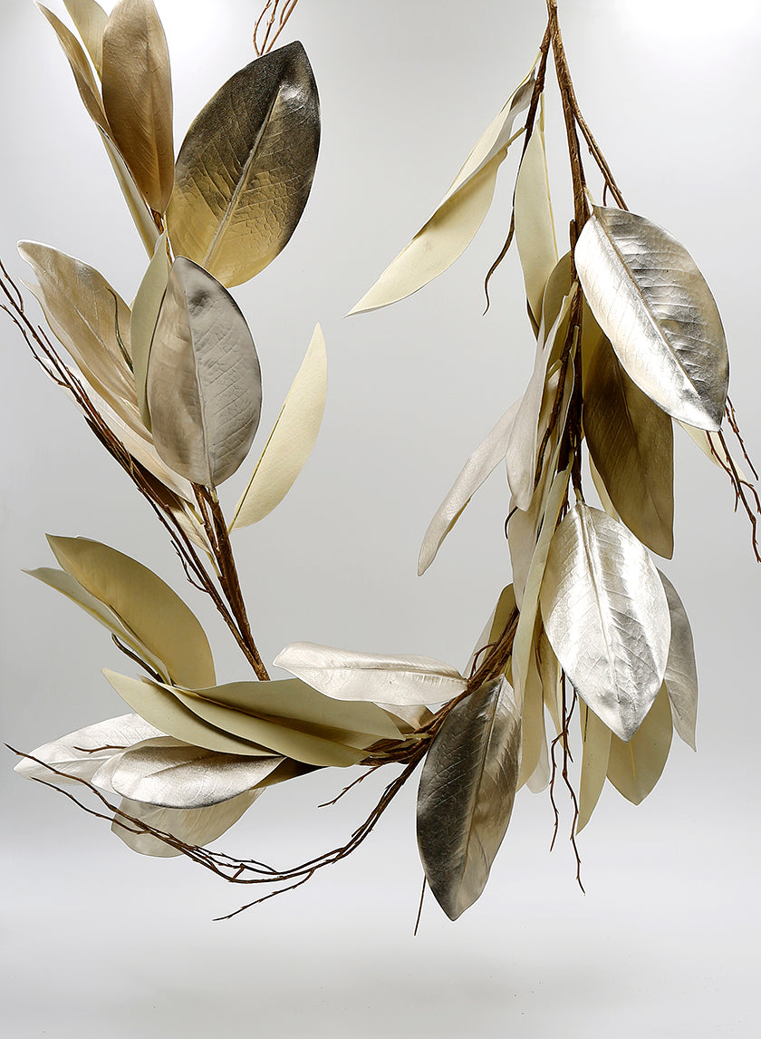 47in Long Gold Magnolia Leaf Garland Decor Jamaligarden