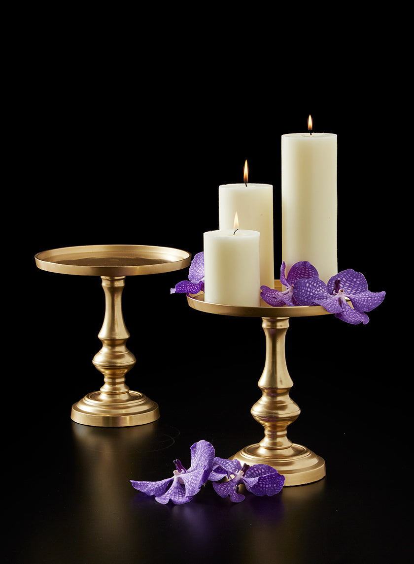 10.5in Tall Gold Pedestal Pillar Plate Candleholder Decor Jamaligarden