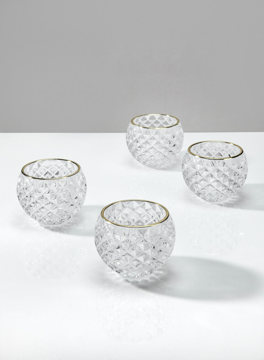 3in Wide Gold Rim Diamond Glass Fishbowl Tea Light Holder Decor Jamaligarden