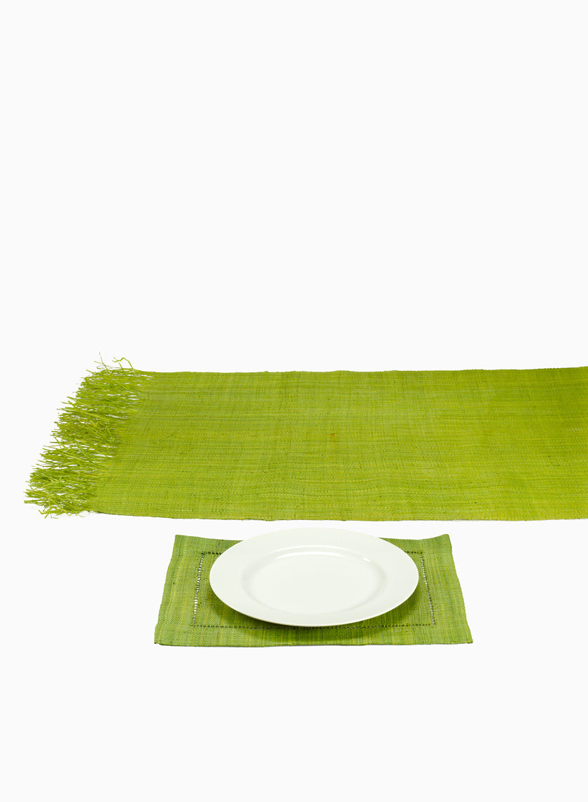 Green Raffia Runner &amp; Placemats Decor Jamaligarden