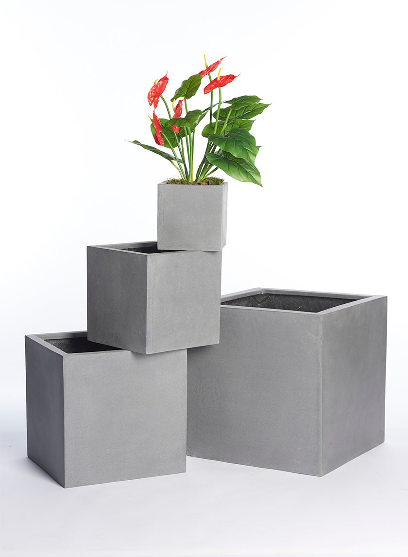 Gray Fiberstone Square Pots Decor Jamaligarden