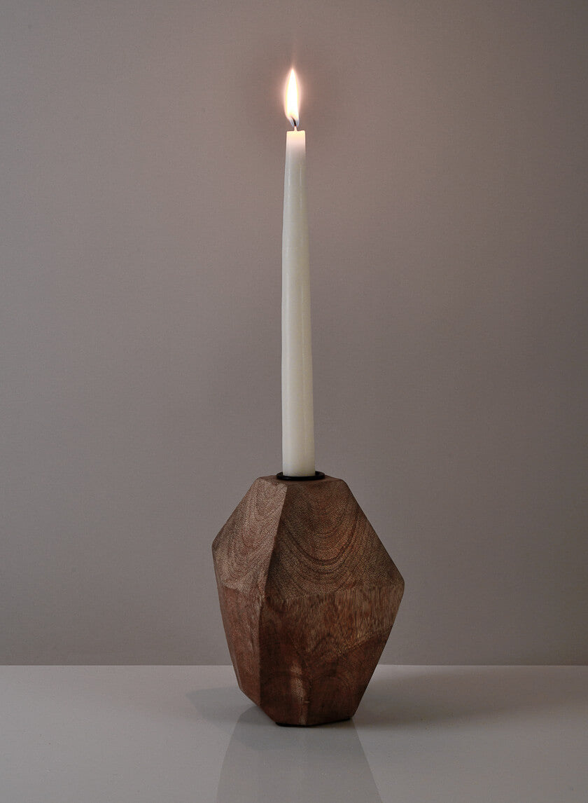 6in Tall Inca Wood Block Candlestick Decor Jamaligarden