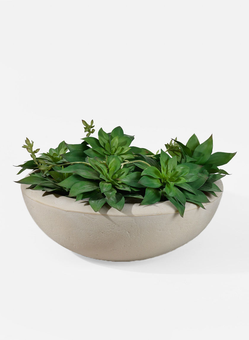 20.5in Wide Antique White Stone Lip Bowl Decor Jamaligarden