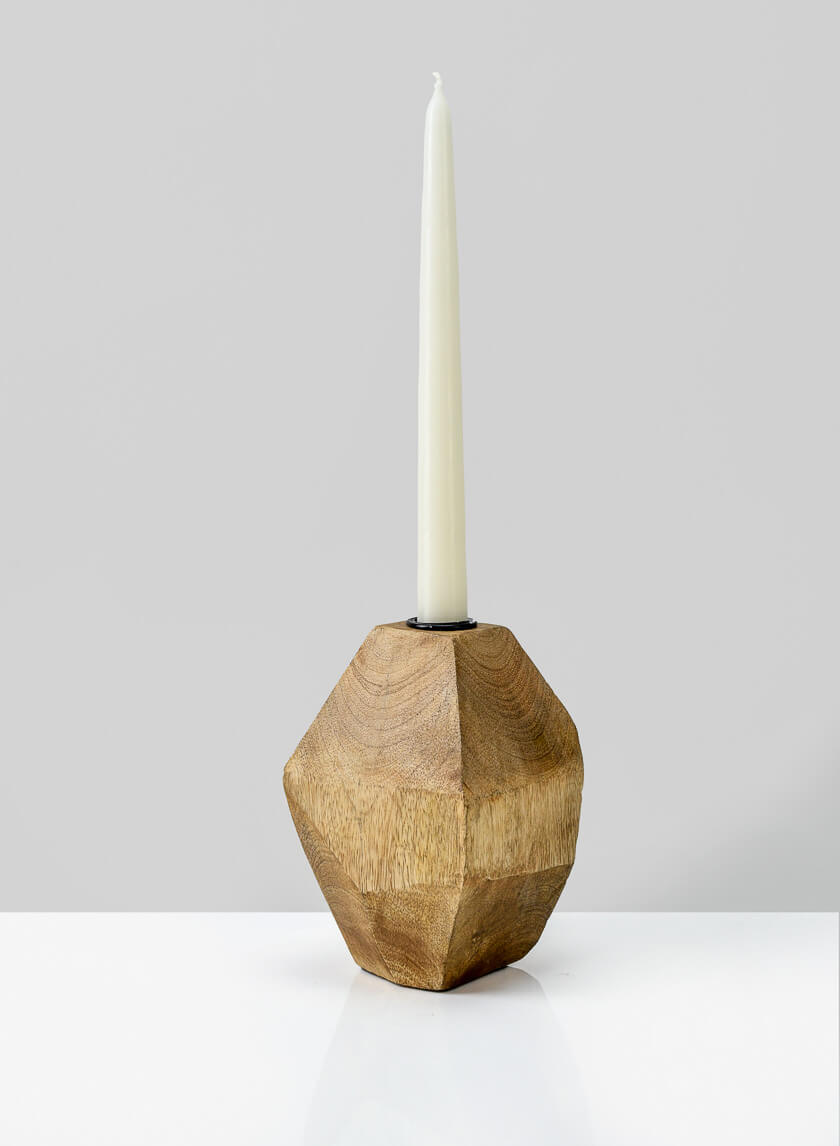 6in Tall Inca Wood Block Candlestick Decor Jamaligarden