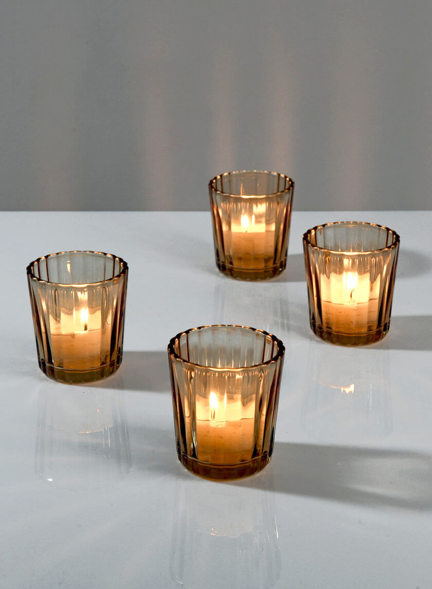 2.5in Tall Light Amber Fluted Glass Votive Holder Decor Jamaligarden