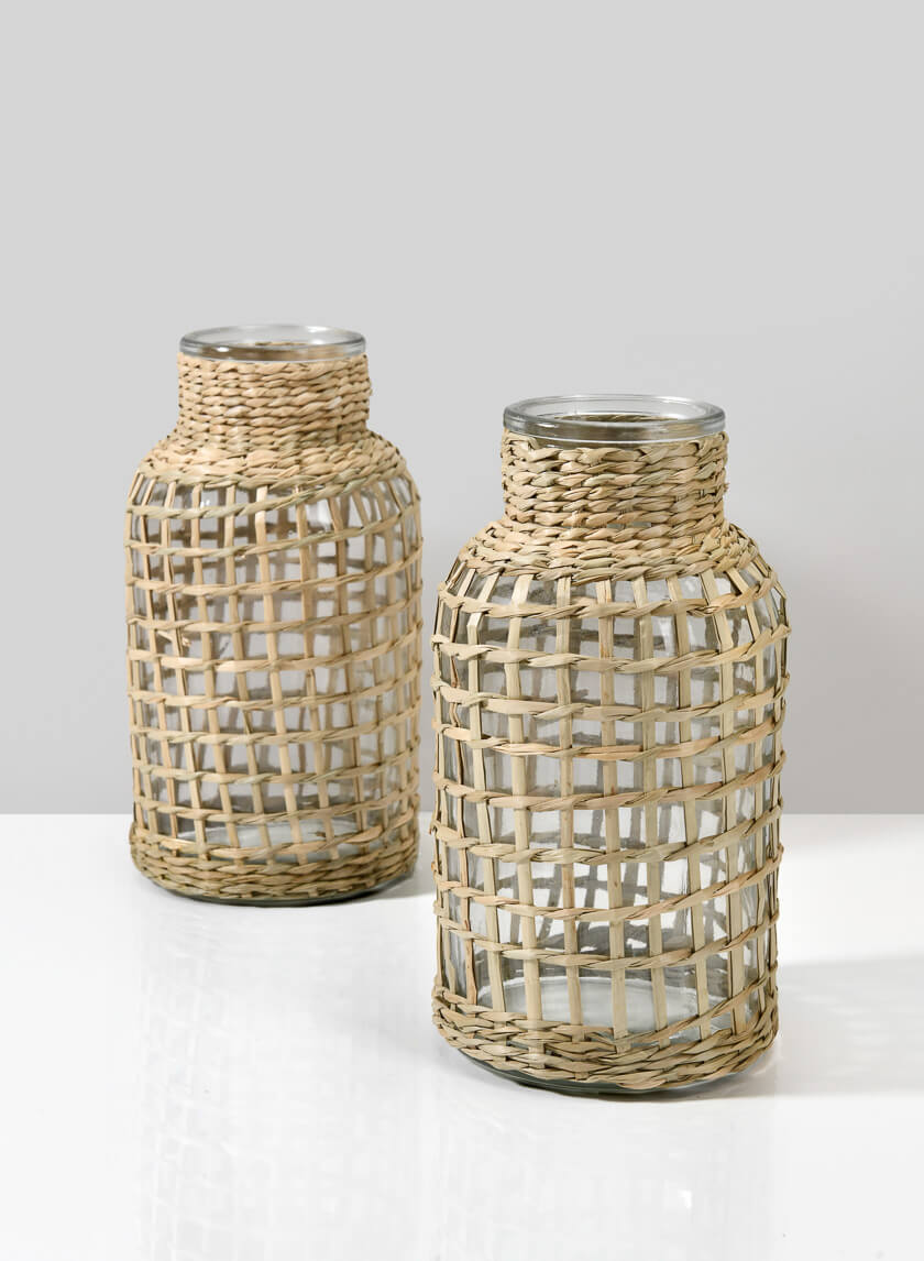 8in Tall Los Cabos Rattan Glass Vases Decor Jamaligarden
