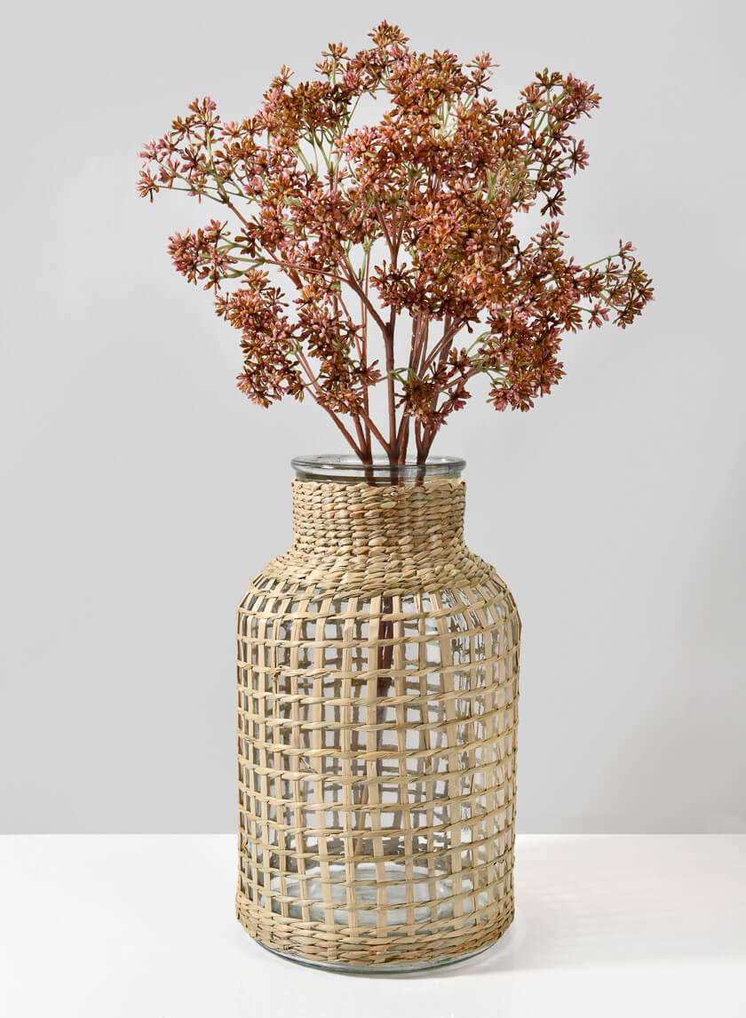 12.5in Tall Los Cabos Rattan Glass Vase, Large Decor Jamaligarden