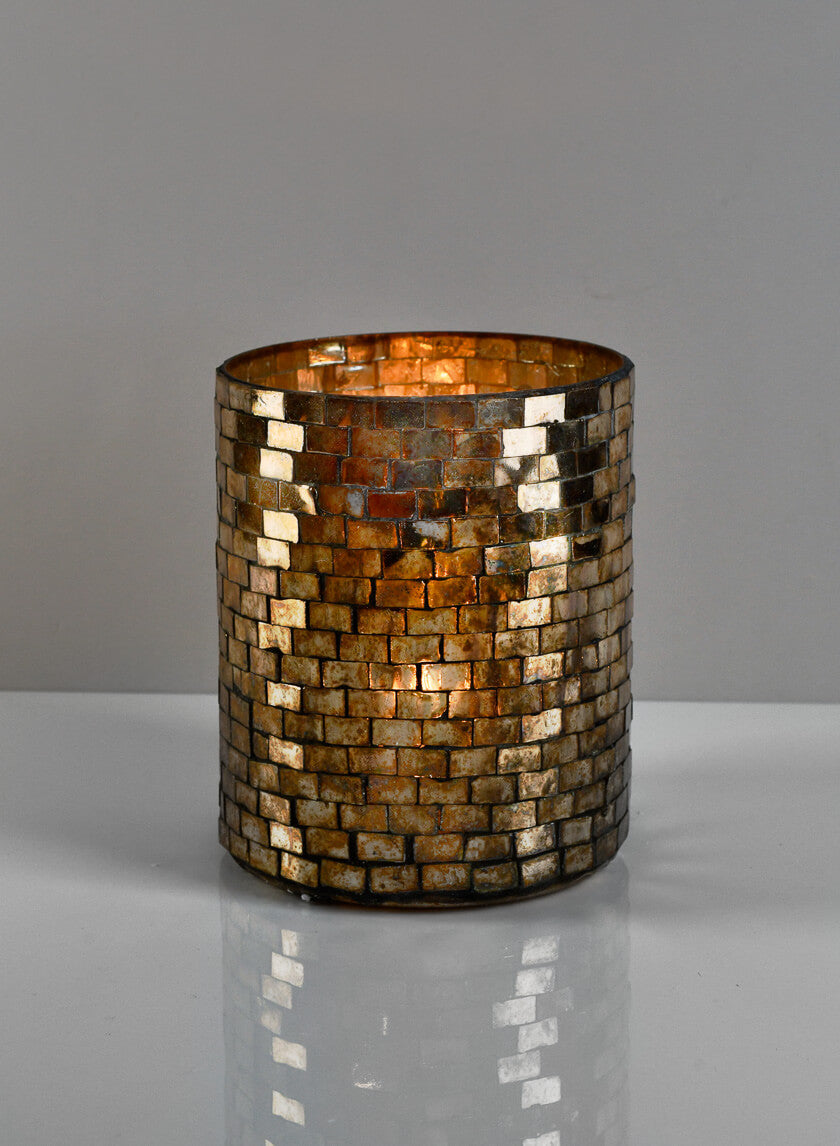 6in Tall Luxor Antique Mosaic Glass Cylinder Decor Jamaligarden