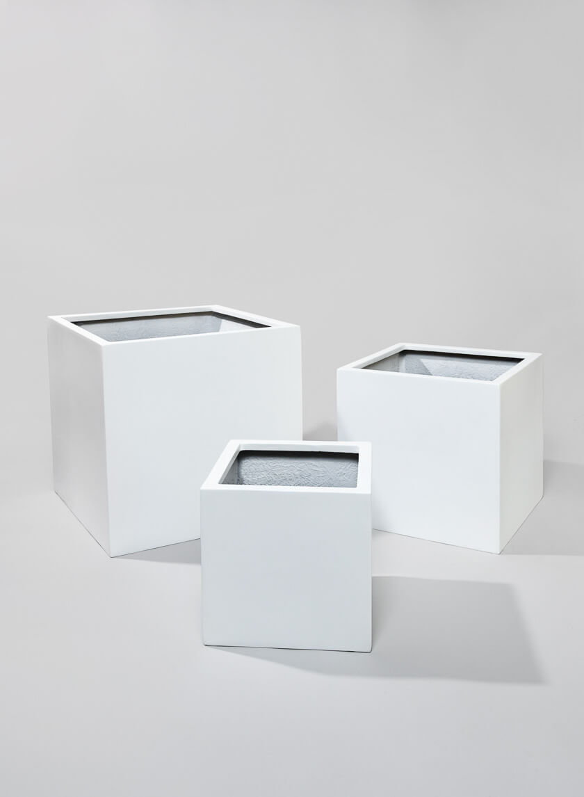 16in Tall Kyvika Matte White Fiberstone Square Pot Decor Jamaligarden