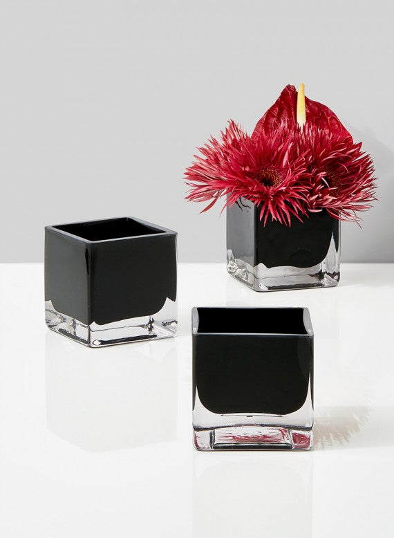 3in Cube Black Glass Vase Decor Jamaligarden
