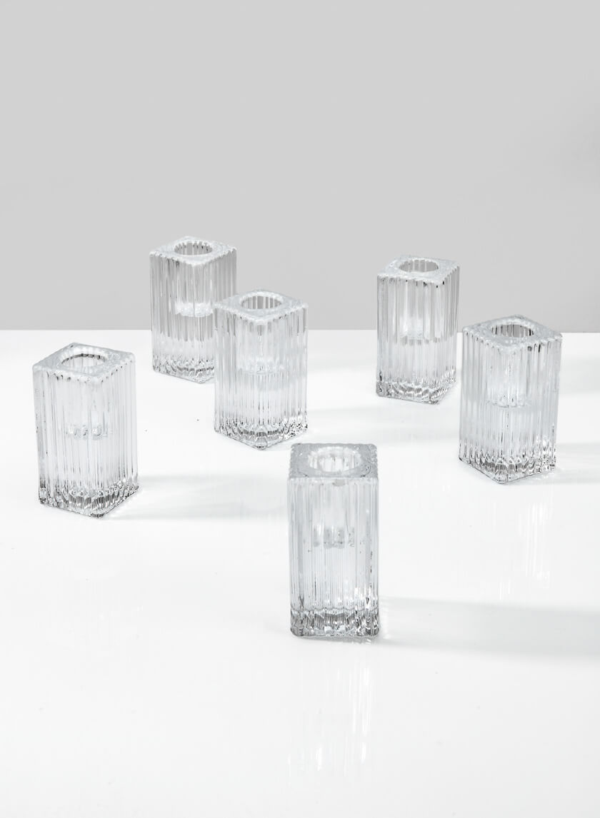 3in Square Fluted Glass Candlestick Decor Jamaligarden
