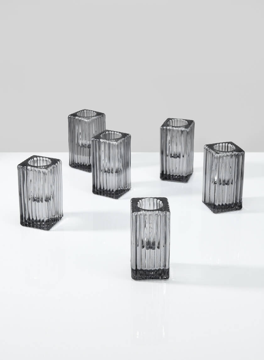3in Square Smoke Fluted Glass Candlestick Decor Jamaligarden