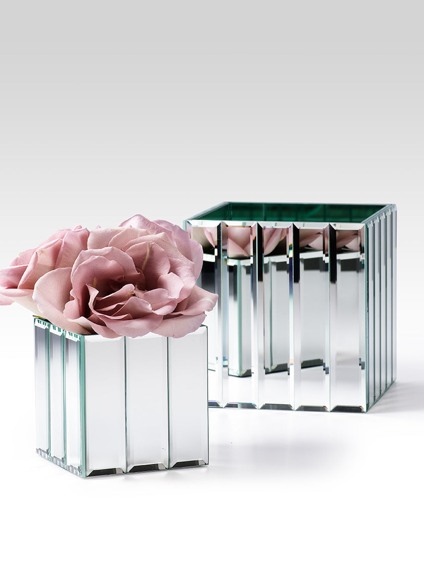 Mirror Strips Cube Glass Vases Decor Jamaligarden