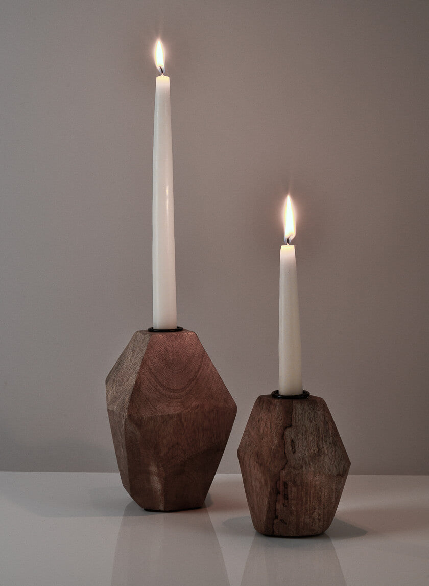 6in Tall Inca Wood Block Candlestick Decor Jamaligarden