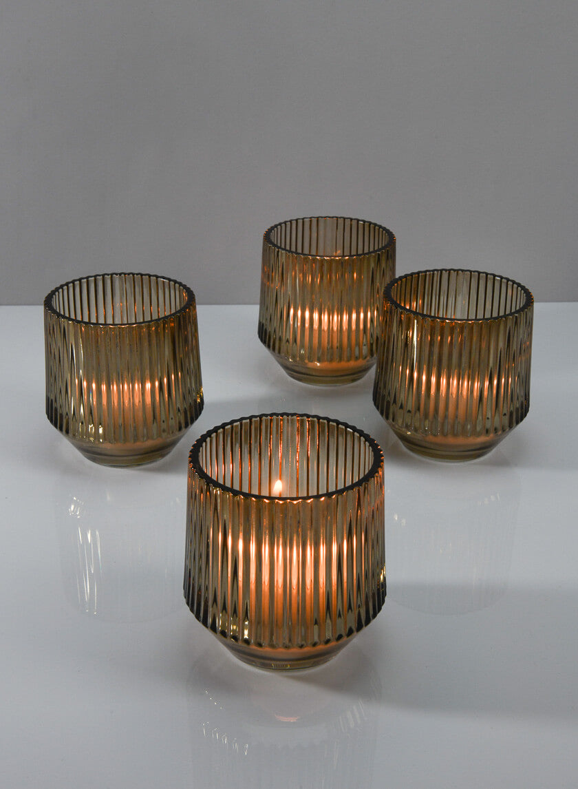 4in Tall Ola Pleated Glass Candleholder, Large Decor Jamaligarden
