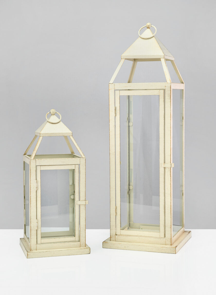 16in Tall Montmartre Aged White Lantern Decor Jamaligarden