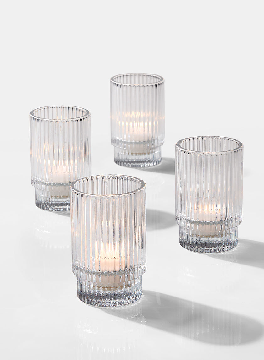 3.75in Tall Pleated Glass Votive Holder, Set of 4 Decor Jamaligarden