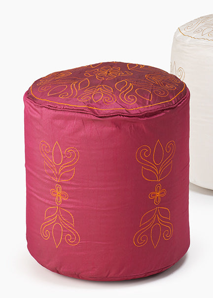 Embroidered White &amp; Pink Poufs Decor Jamaligarden
