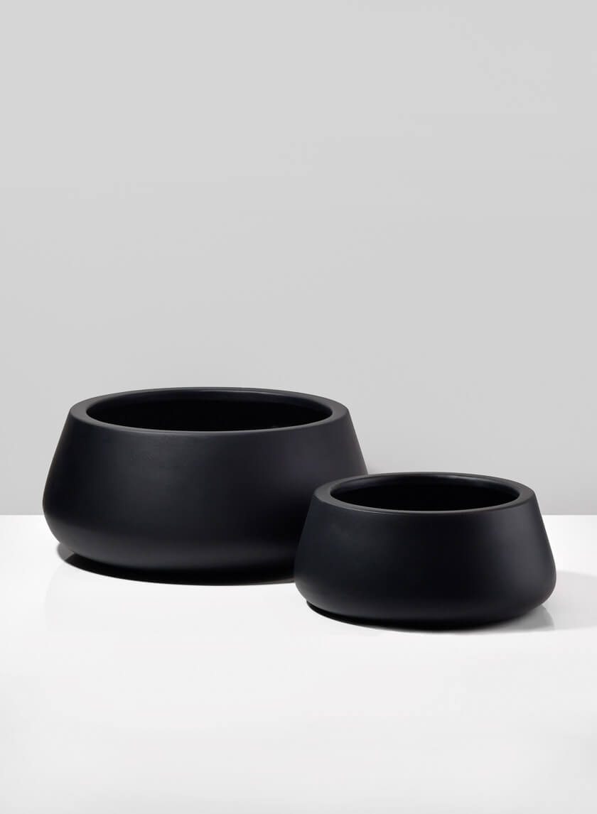 16in Wide Pyxis Black Fiber Stone Bowl Decor Jamaligarden