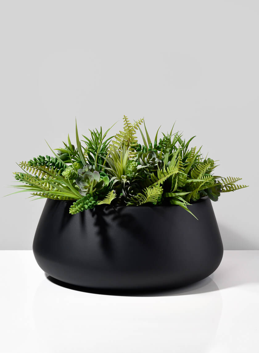 16in Wide Pyxis Black Fiber Stone Bowl Decor Jamaligarden