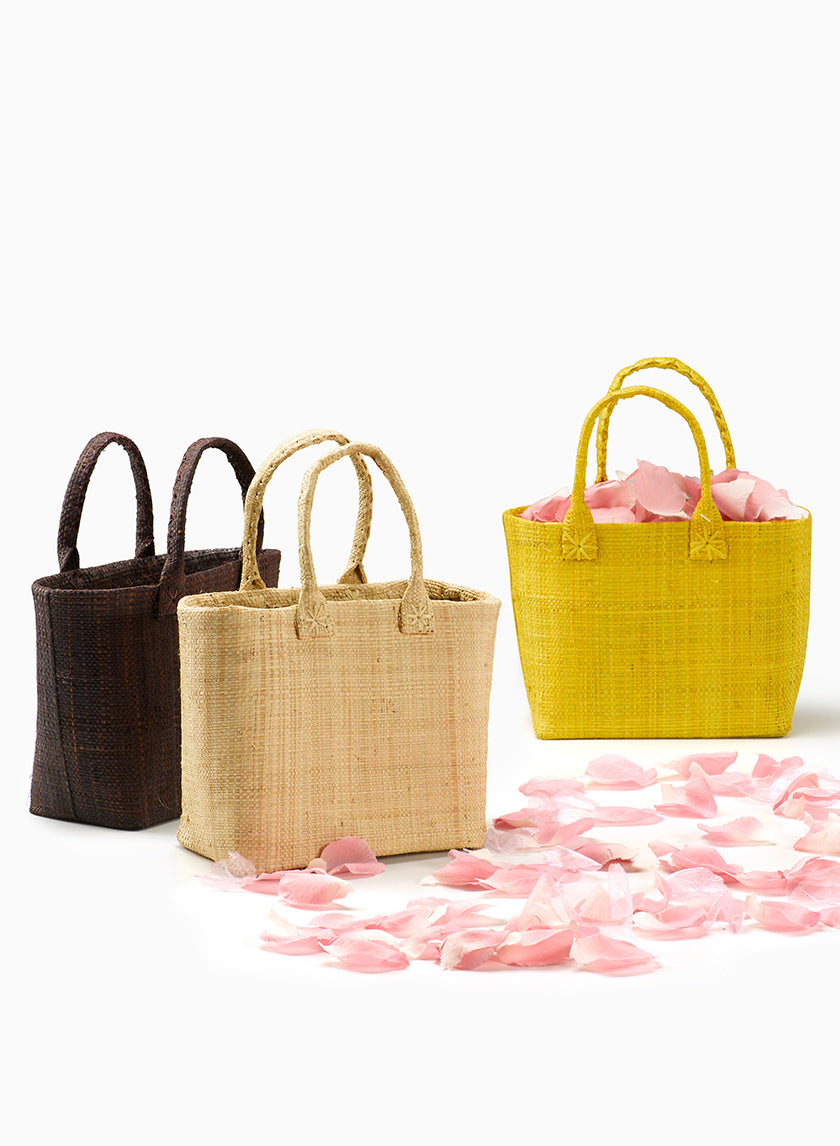 Natural, Brown, & Yellow Flower Girl Raffia Bags Decor Jamaligarden