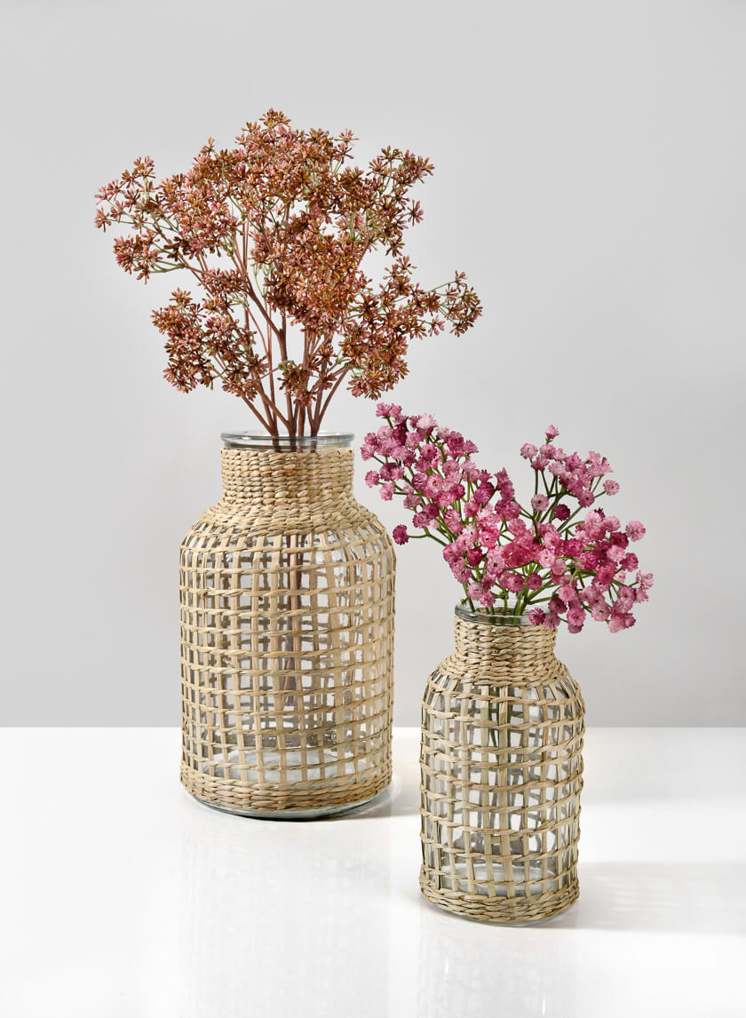 8in Tall Los Cabos Rattan Glass Vases Decor Jamaligarden