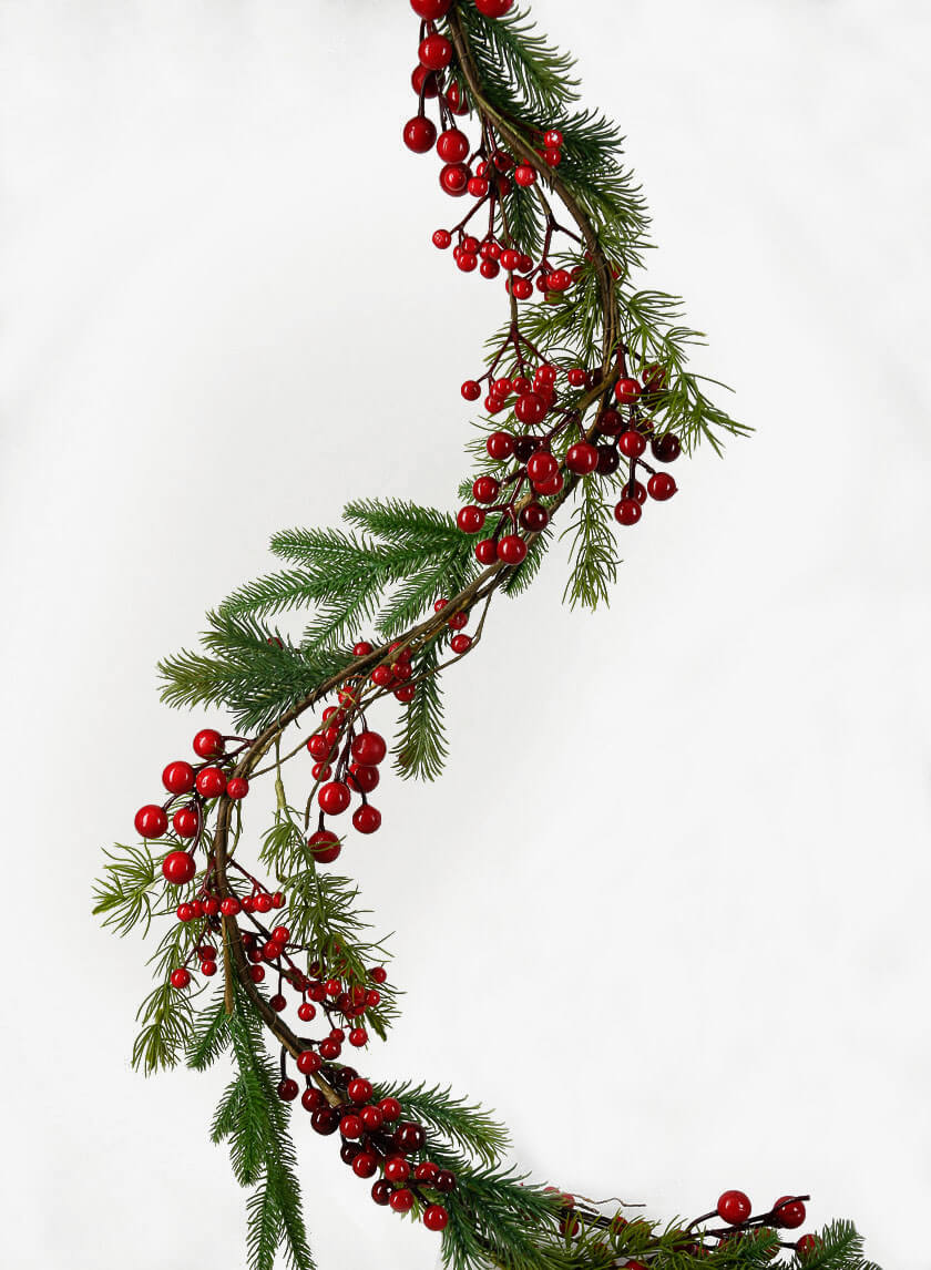 56in Long Pine Garland with Red Berries Decor Jamaligarden