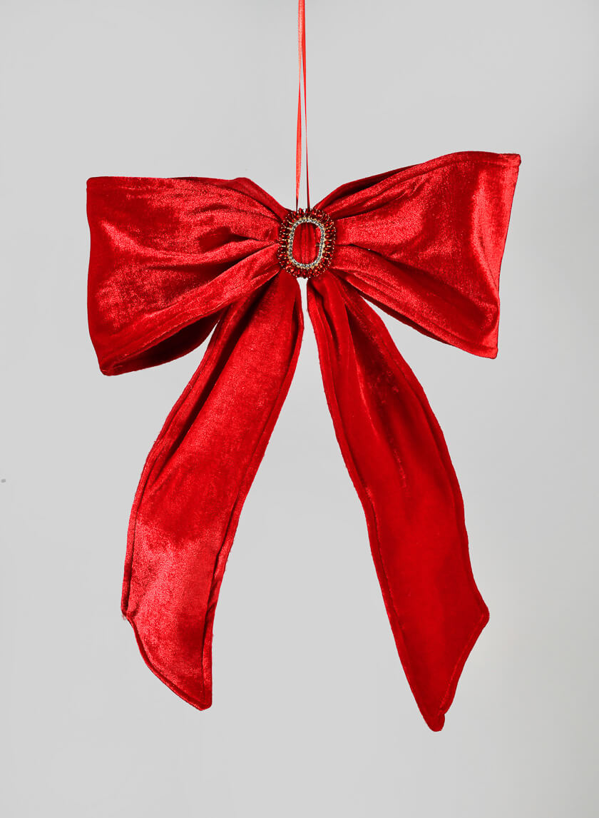 19in Long Red Velvet Bow Decor Jamaligarden