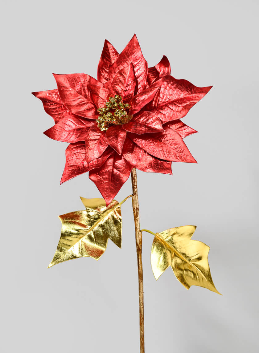 34in Long Red &amp; Gold Poinsettia Stem Decor Jamaligarden