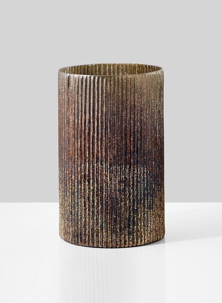 9.75in Tall Ribbed Rust &amp; Silver Glass Cylinder Decor Jamaligarden