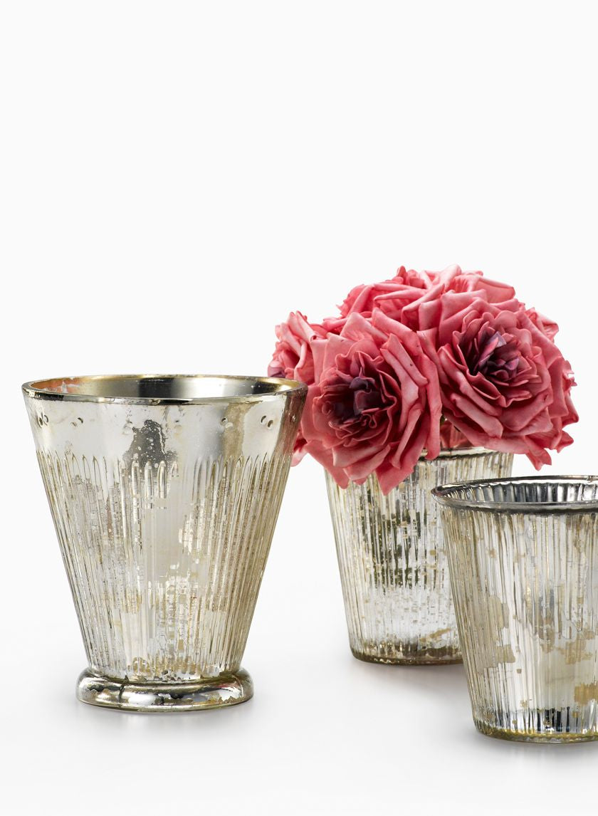 Ribbed Antique Silver Tapered Glass Cylinders Decor Jamaligarden