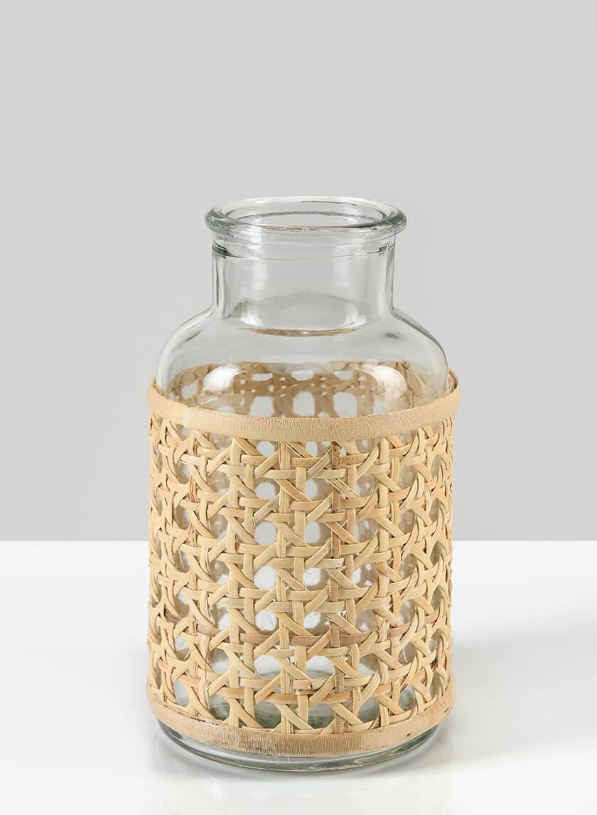 6.25in Tall Siam Rattan Weave Glass Bottle Decor Jamaligarden
