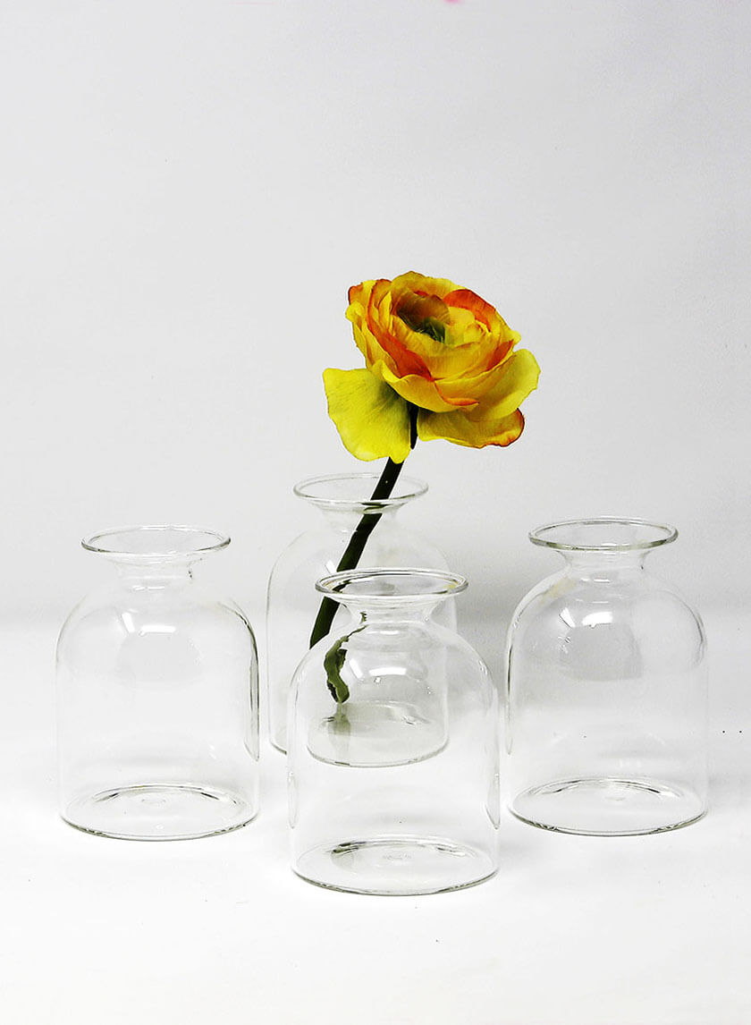 4 1/2in Tall Short Bottle Bud Glass Vase, Set of 4 Decor Jamaligarden
