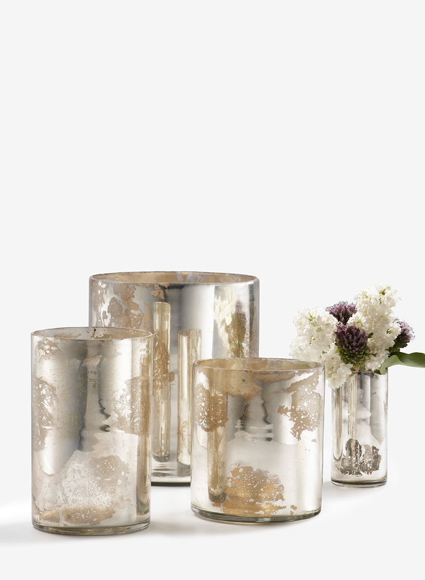 5.75in Tall Antique Silver Glass Cylinder Decor Jamaligarden