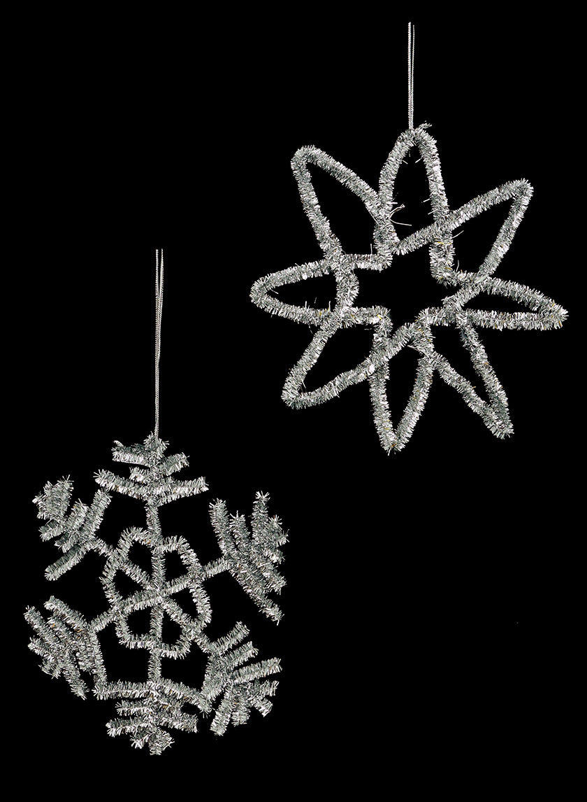 Silver Pipe Cleaner Snowflake &amp; Star Ornaments Decor Jamaligarden