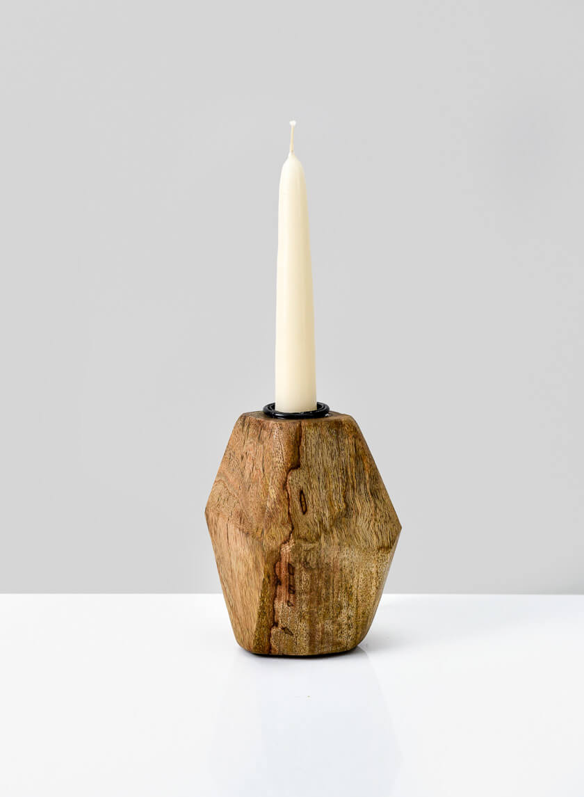 4in Tall Inca Wood Block Candlestick Decor Jamaligarden