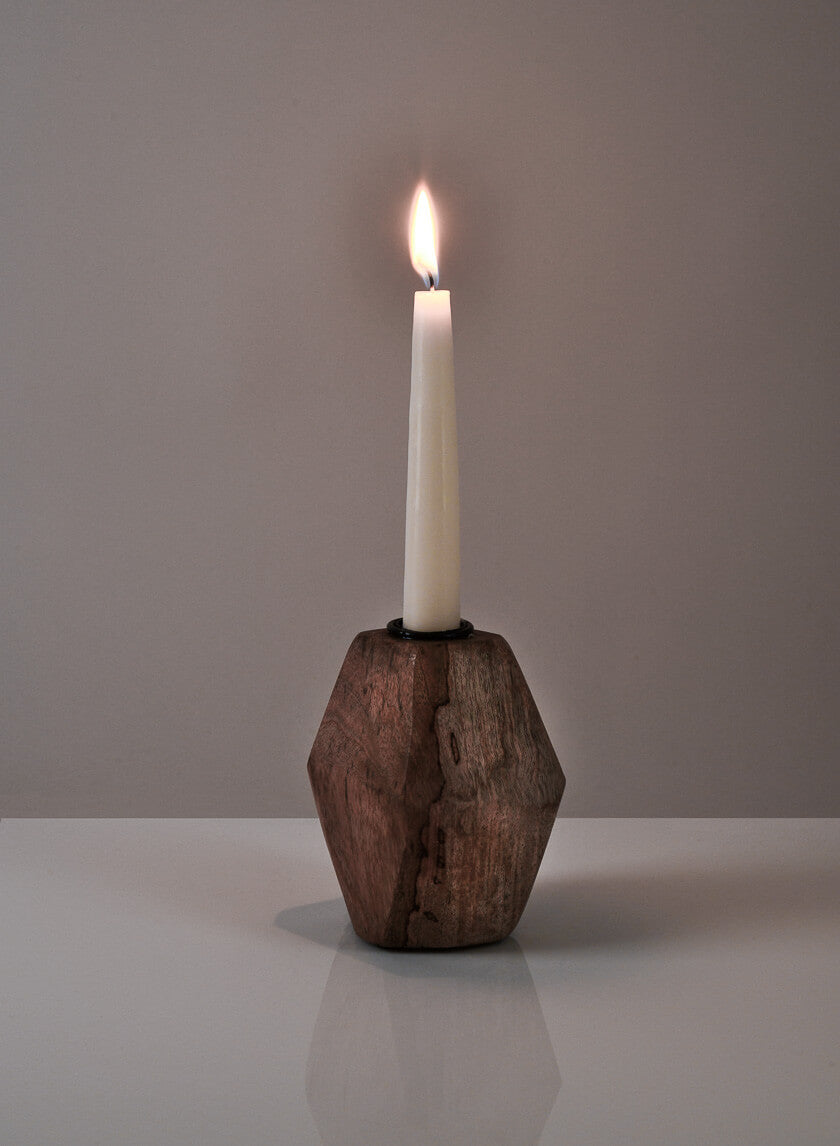 4in Tall Inca Wood Block Candlestick Decor Jamaligarden