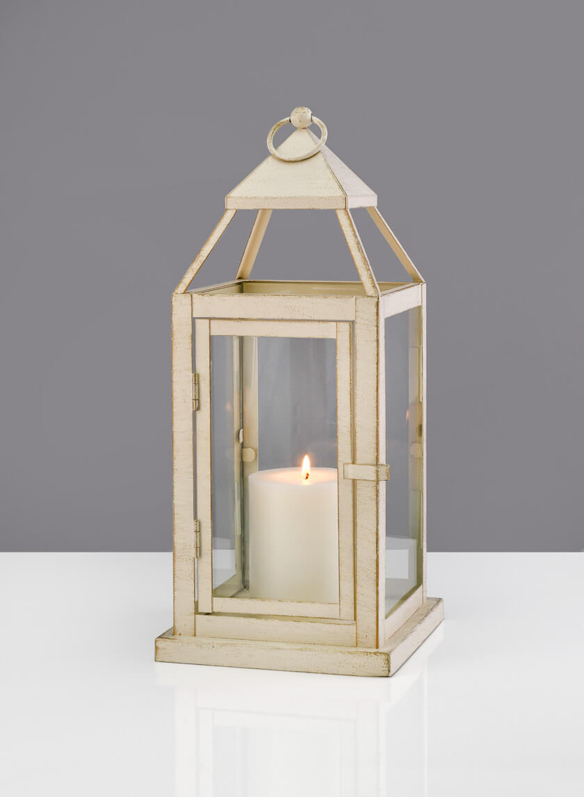 16in Tall Montmartre Aged White Lantern Decor Jamaligarden