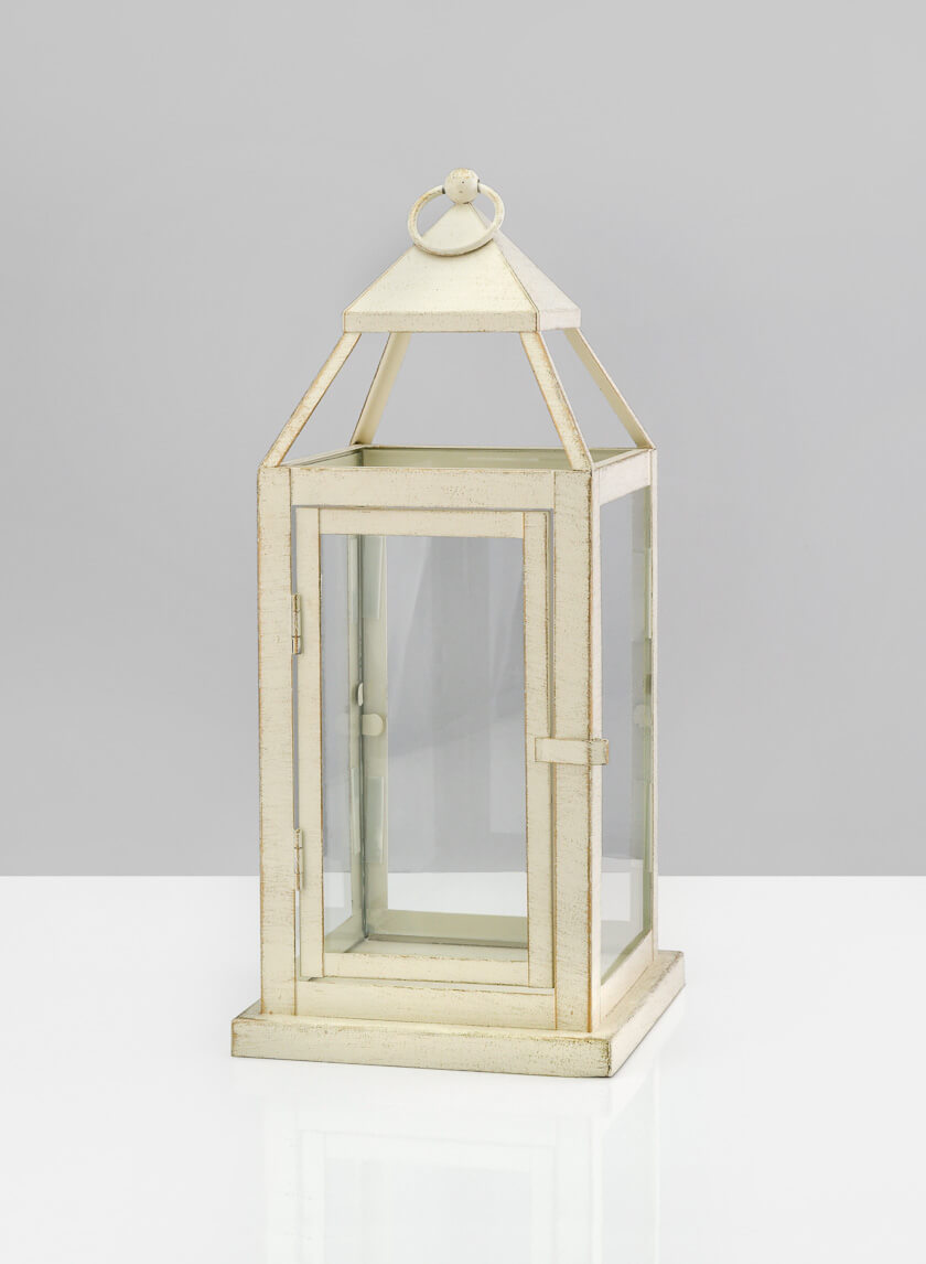 16in Tall Montmartre Aged White Lantern Decor Jamaligarden
