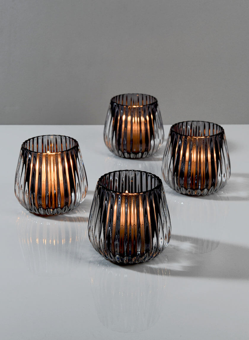 3in Tall Smoke Onion Optic Glass Candleholder Decor Jamaligarden