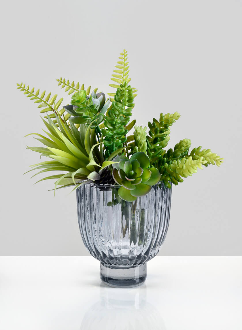4.5in Wide Smoke Pleated Glass Bowl Decor Jamaligarden